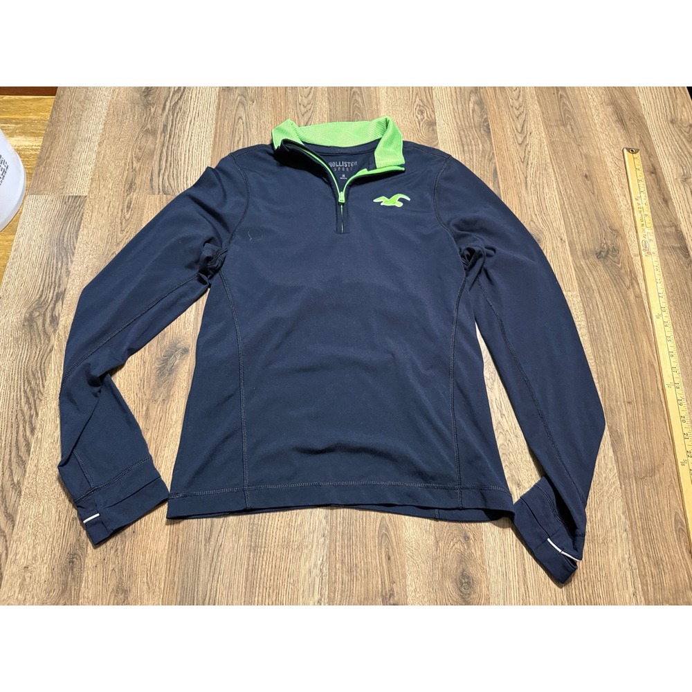 Hollister Shirt Mens Size Medium Long Sleeve Shirt 3/4 Zipper Blue Green